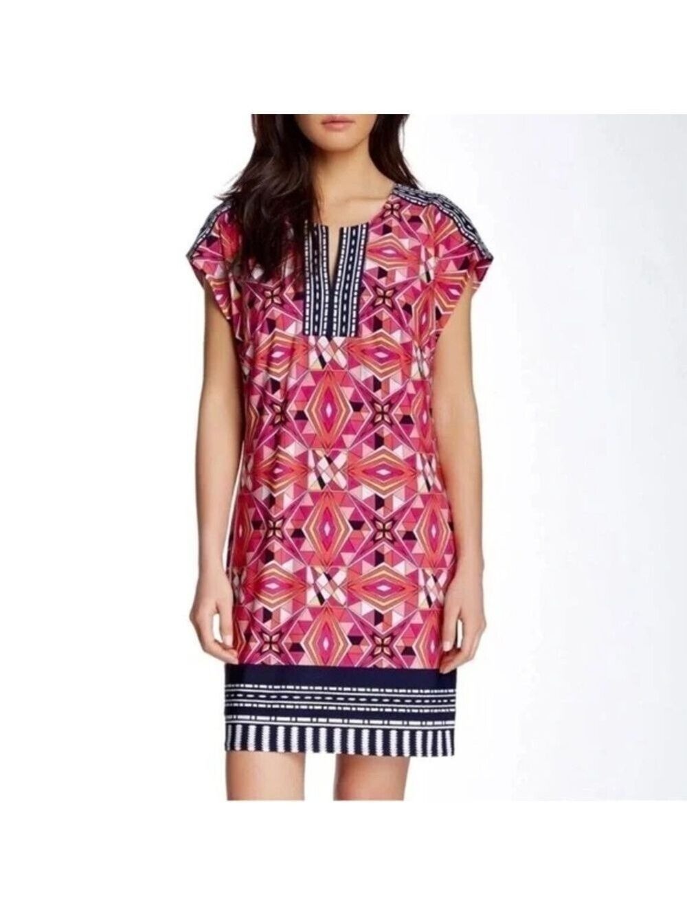Laundry by Shelli Segal Abstract Printed Shift Dress Pink Navy Blue, size XS